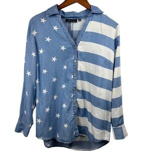 Stars and Stripes T&W Designs Patriotic Flag Womens Denim Style shirt Small